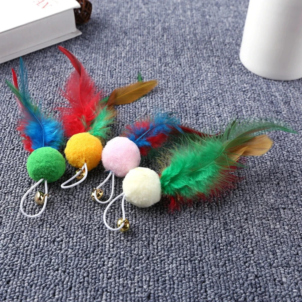 5Pcs Replacement Cat Feather Toys with Bell Natural Feather Refills Cat Teaser Toy for Indoor Cat Exercise Playing