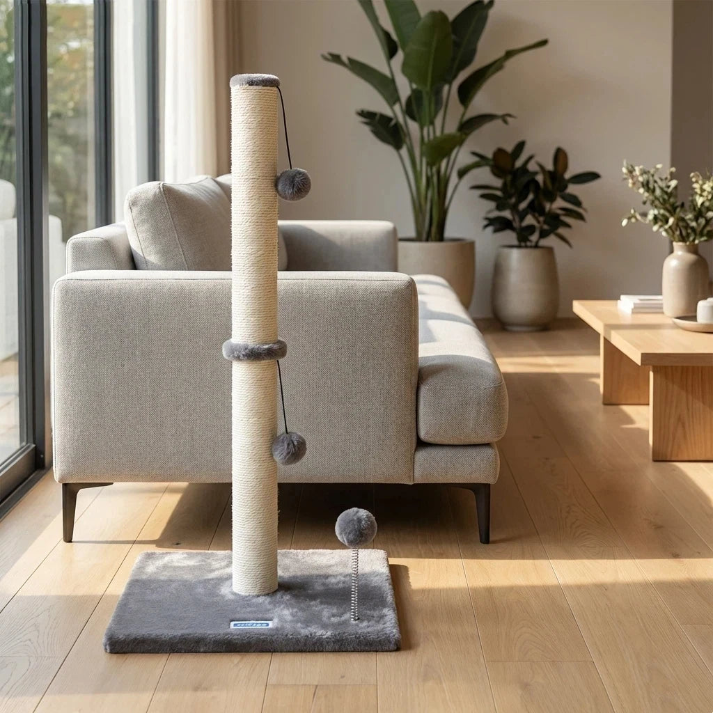 Nobleza Natural Sisal Cat Scratching Post, Cat Scratching Post, Height 80 Cm, Scratching Post for Medium and Large Cats, Stable Base with Hanging Toy Ball and Gray Spring Pompom