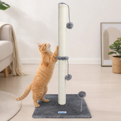 Nobleza Natural Sisal Cat Scratching Post, Cat Scratching Post, Height 80 Cm, Scratching Post for Medium and Large Cats, Stable Base with Hanging Toy Ball and Gray Spring Pompom