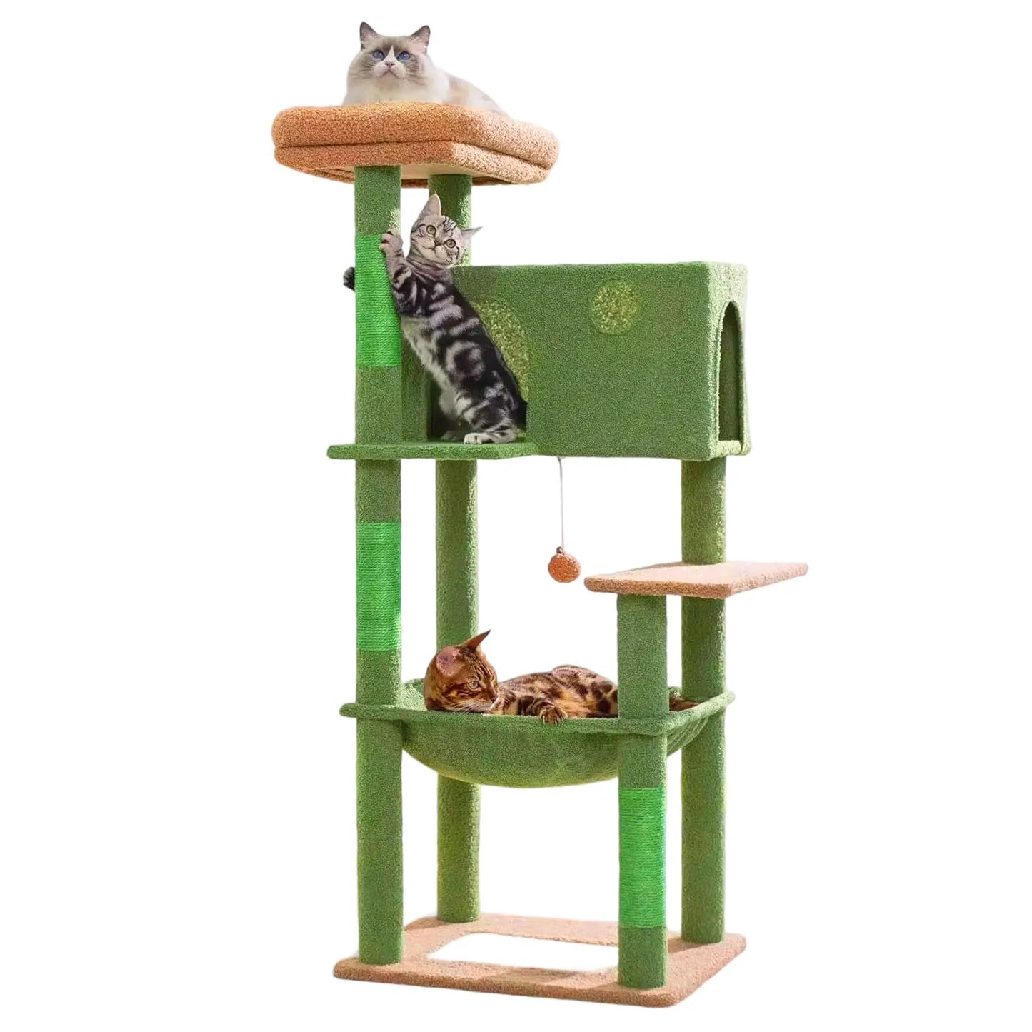 132 cm cat scratching tree with cactus-shaped structure, sisal climbing tower, ideal for 1-3 cats