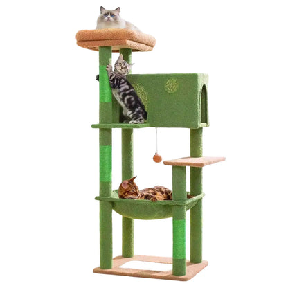 132 cm cat scratching tree with cactus-shaped structure, sisal climbing tower, ideal for 1-3 cats