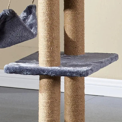 Cat tree, cat scratching post height 130 cm, play tower with large platform, scratching post, basket, cave,