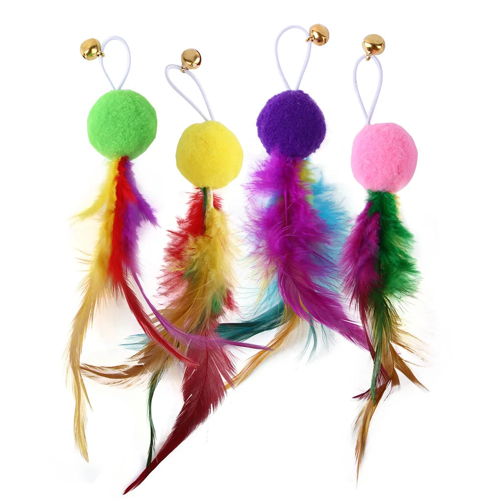 5Pcs Replacement Cat Feather Toys with Bell Natural Feather Refills Cat Teaser Toy for Indoor Cat Exercise Playing