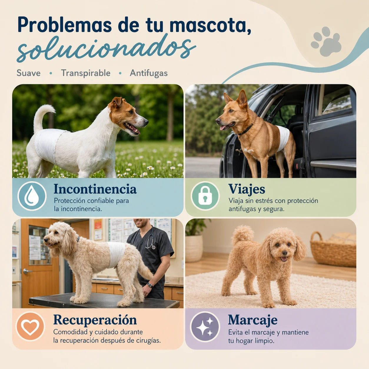 Yommy Absorbent Anti-Leak Disposable Diapers for Male Dogs - 12 Units Size - Soft and Resistant, Easy to Put on for Training and Canine Incontinence