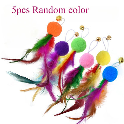 5Pcs Replacement Cat Feather Toys with Bell Natural Feather Refills Cat Teaser Toy for Indoor Cat Exercise Playing