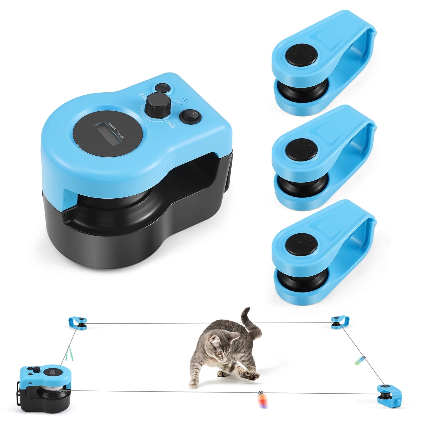 Cat Toys Wheel Exerciser 1 Main Unit and 4 Auxiliary Units Cat Treadmill For Indoor Adjustable Speed Simulated Hunting Toy For Indoor Cats Interactive Cat Toy