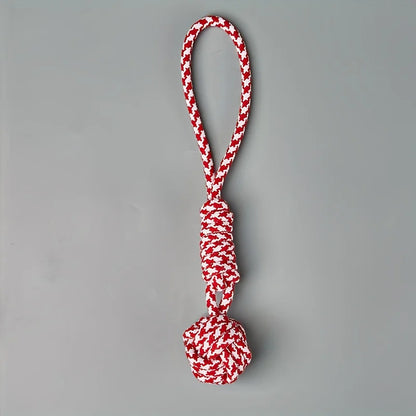 Random 1 piece of heavy-duty tow rope toy suitable for large dog breeds - thick and wide woven rope ball with red striped fabric