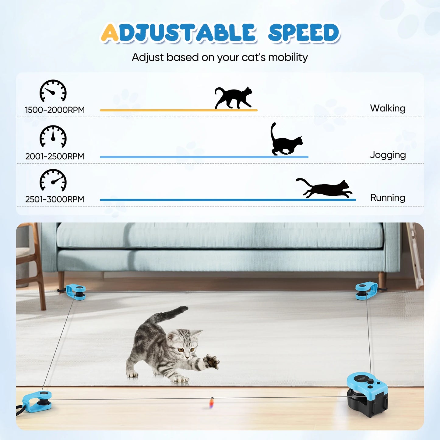 Cat Toys Wheel Exerciser 1 Main Unit and 4 Auxiliary Units Cat Treadmill For Indoor Adjustable Speed Simulated Hunting Toy For Indoor Cats Interactive Cat Toy