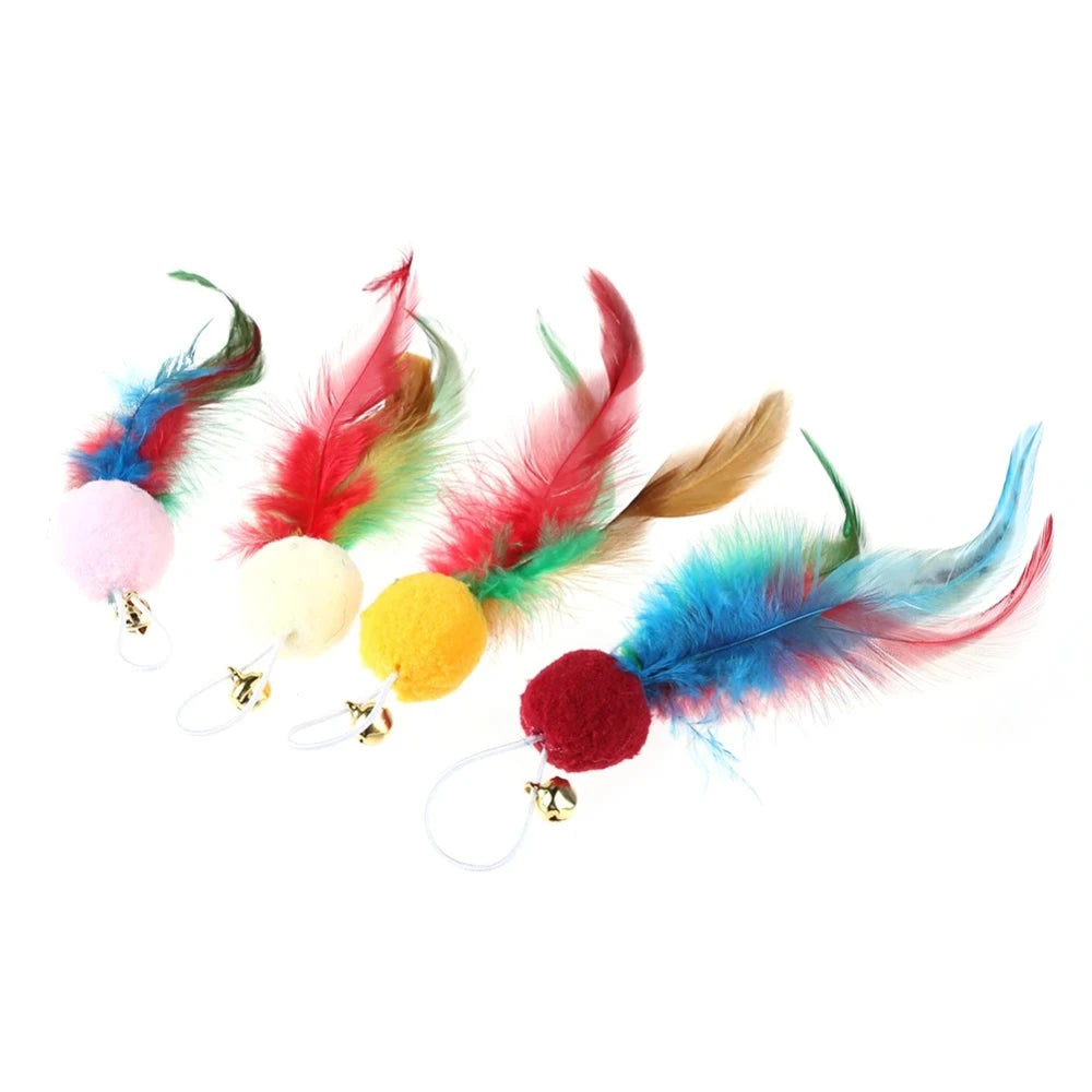 5Pcs Replacement Cat Feather Toys with Bell Natural Feather Refills Cat Teaser Toy for Indoor Cat Exercise Playing