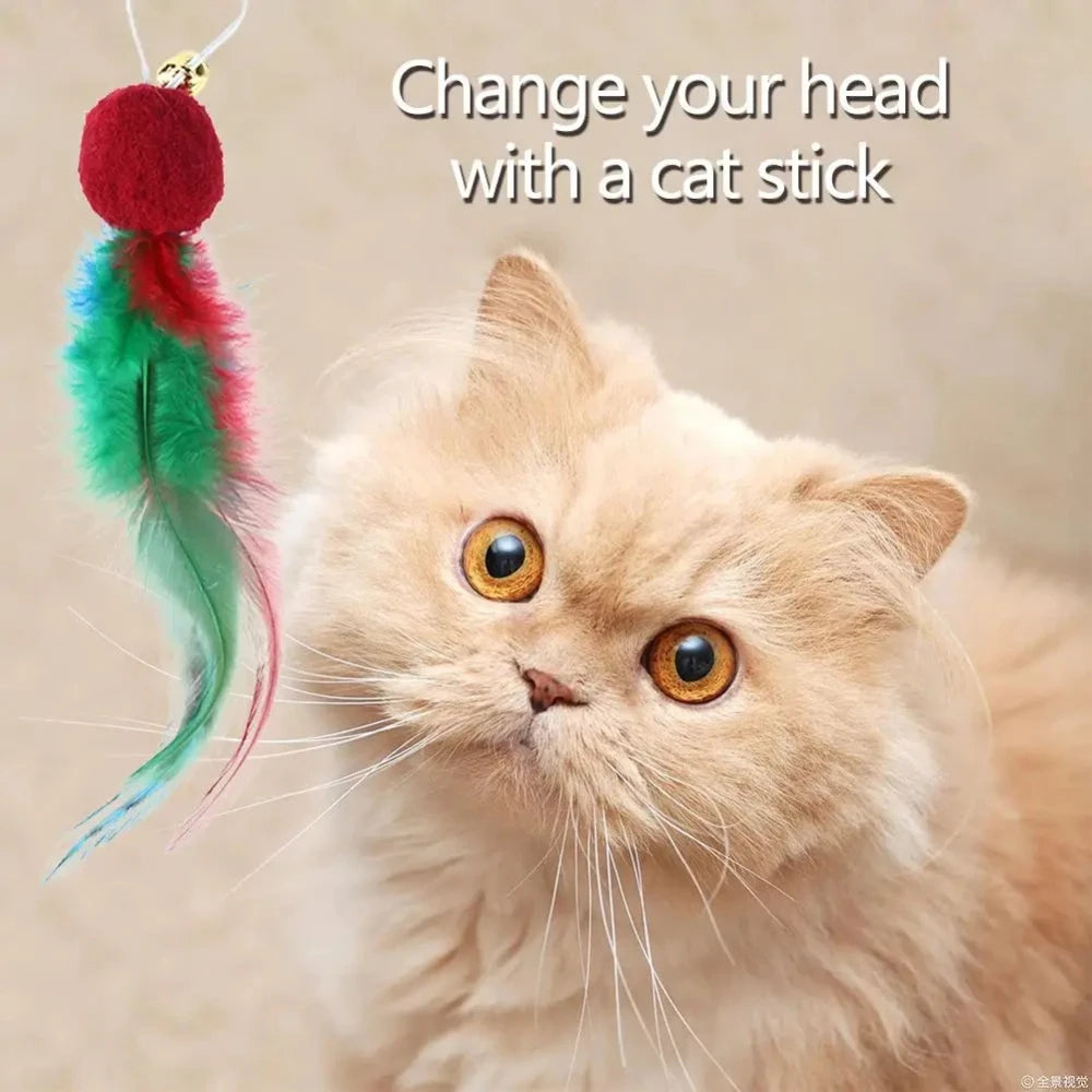 5Pcs Replacement Cat Feather Toys with Bell Natural Feather Refills Cat Teaser Toy for Indoor Cat Exercise Playing