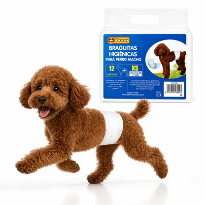 Yommy Absorbent Anti-Leak Disposable Diapers for Male Dogs - 12 Units Size - Soft and Resistant, Easy to Put on for Training and Canine Incontinence